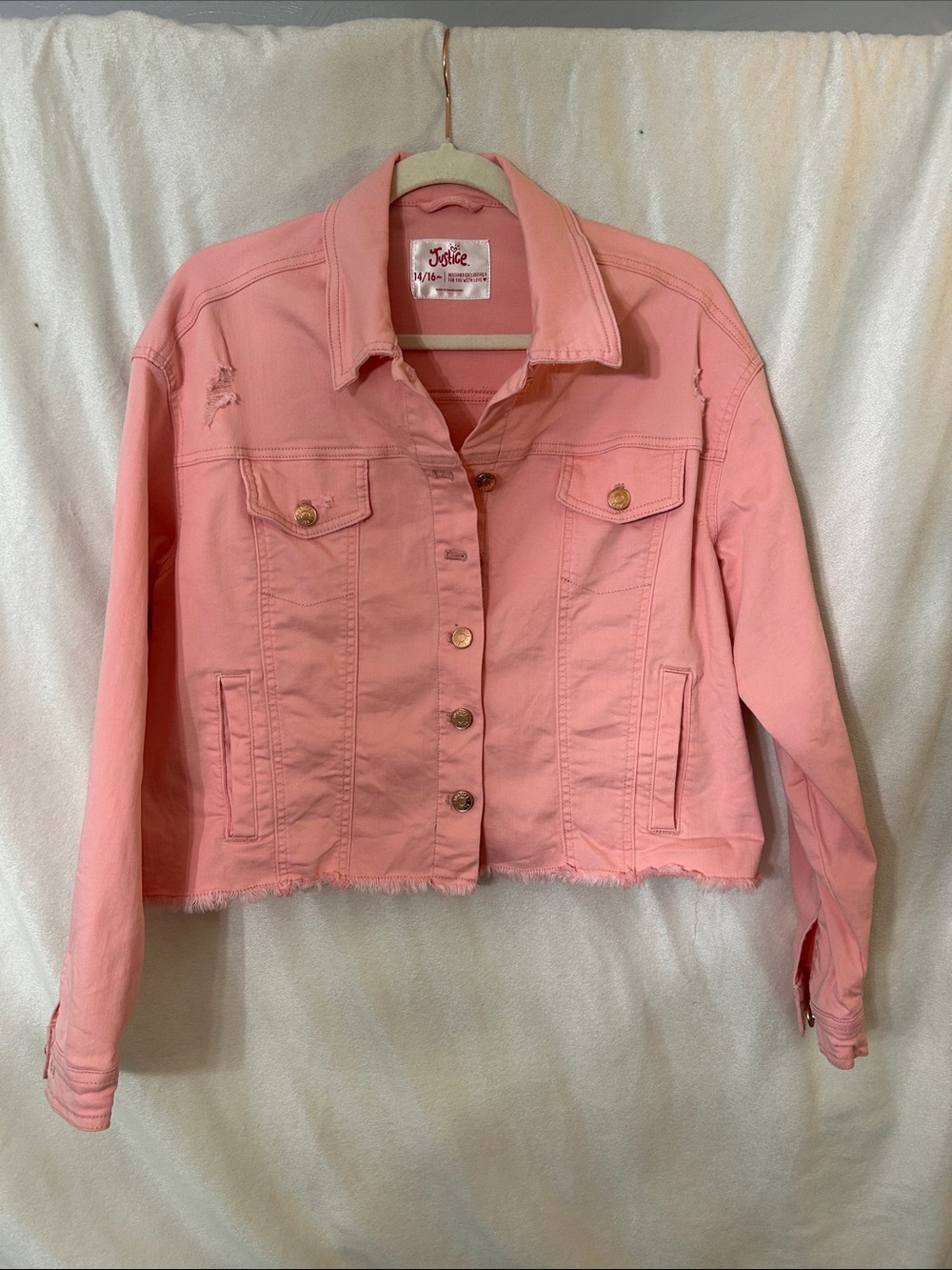 Justice Light Pink Cropped Jean Jacket